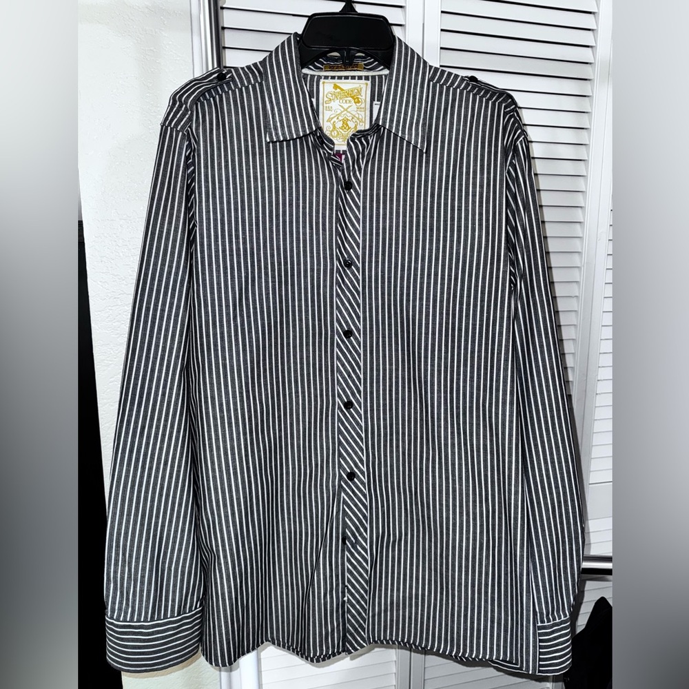 Sovereign Code Black and White Striped Button Down Shirt